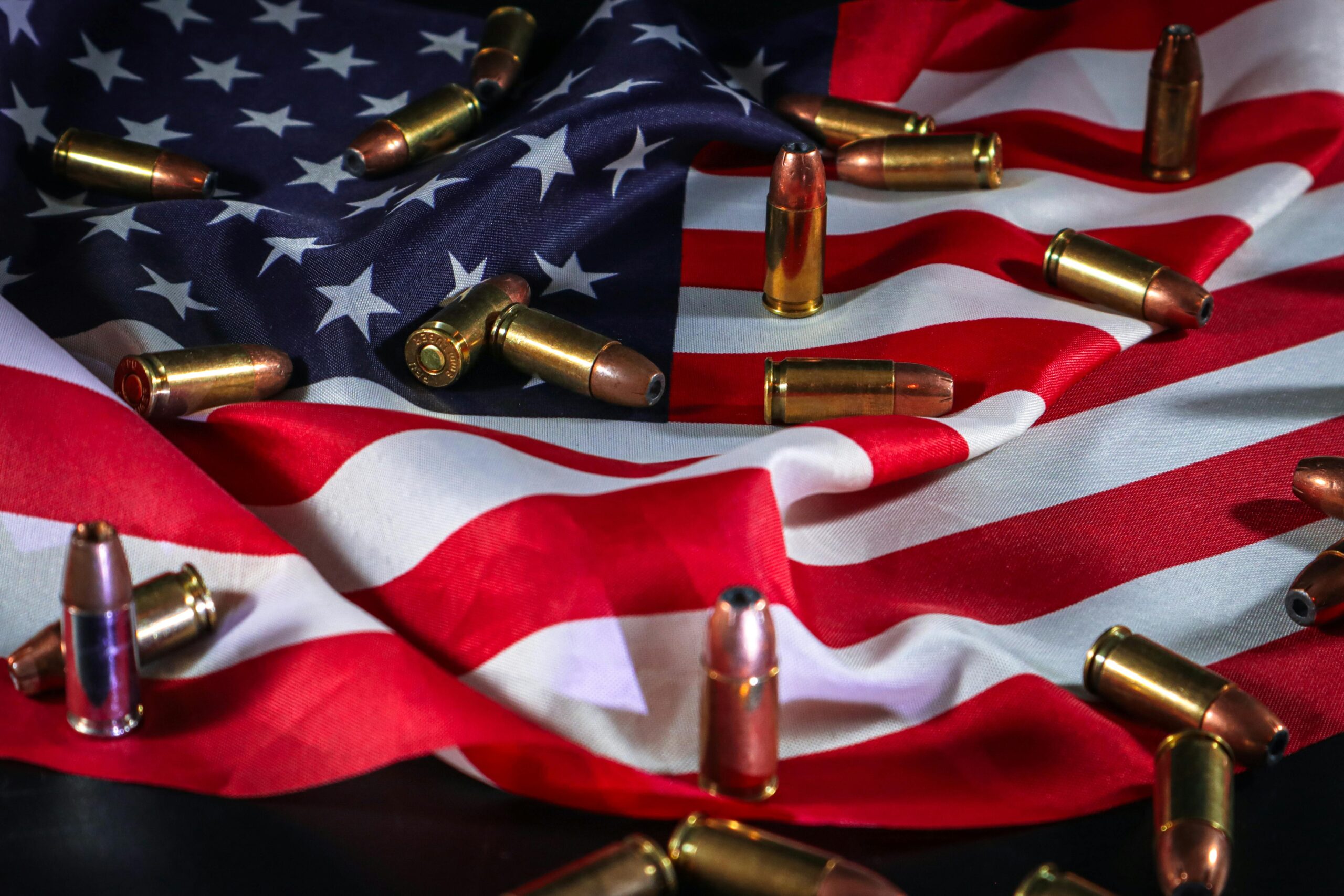 Gun bullets on an american flag