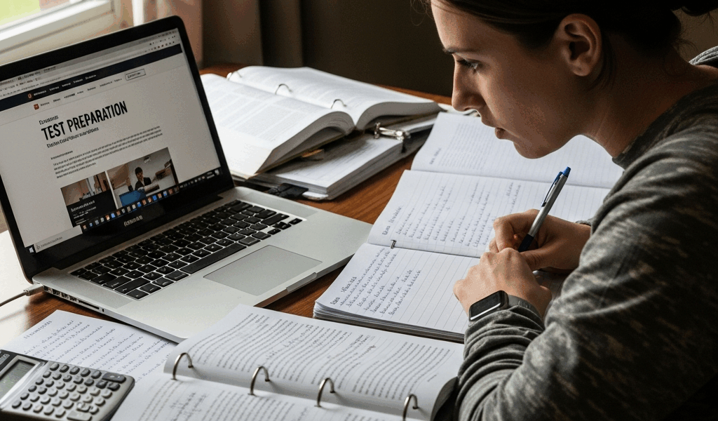 person studying at desk with laptop and military test prep m 20260331 094512