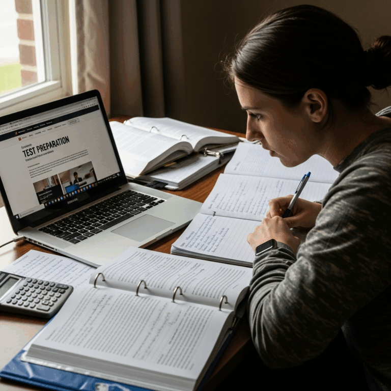 person studying at desk with laptop and military test prep m 20260331 094512